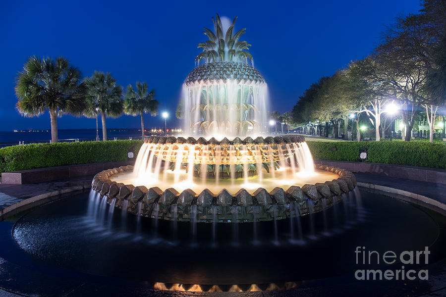 Pineapple Fountain at Twilight Charleston South Carolina Photograph by Dawna Moore Photography