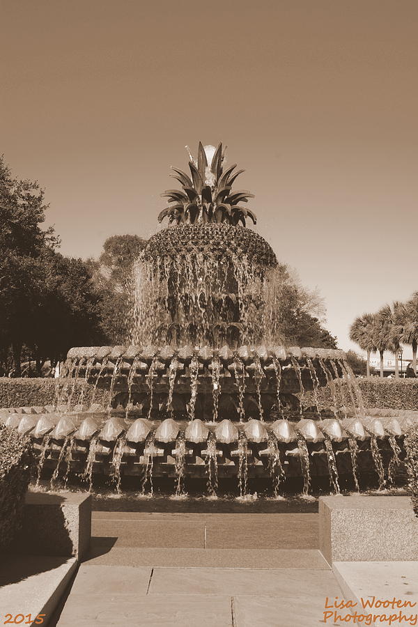 Pineapple Fountain Charleston S C Sepia Photograph by Lisa Wooten