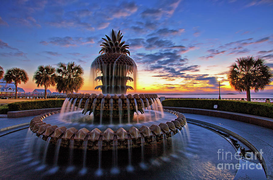 Architecture Photograph - The Pineapple Fountain at Sunrise in Charleston, South Carolina, USA by Sam Antonio