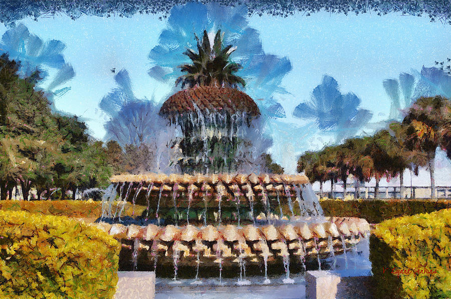 Pineapple Fountain Painting by Lynne Jenkins