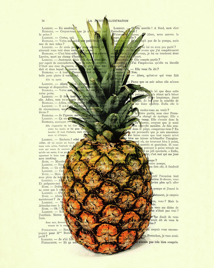 Nature Digital Art - Pineapple in color illustration by Madame Memento