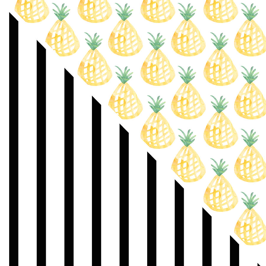 Pineapples and Stripes Mixed Media by Linda Woods