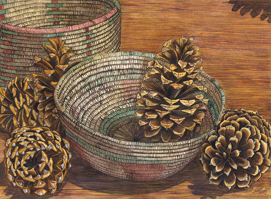 Basket Painting - Pinecones by Catherine G McElroy