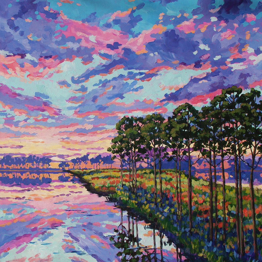 Pines at Sunset -right panel Painting by Heather Nagy