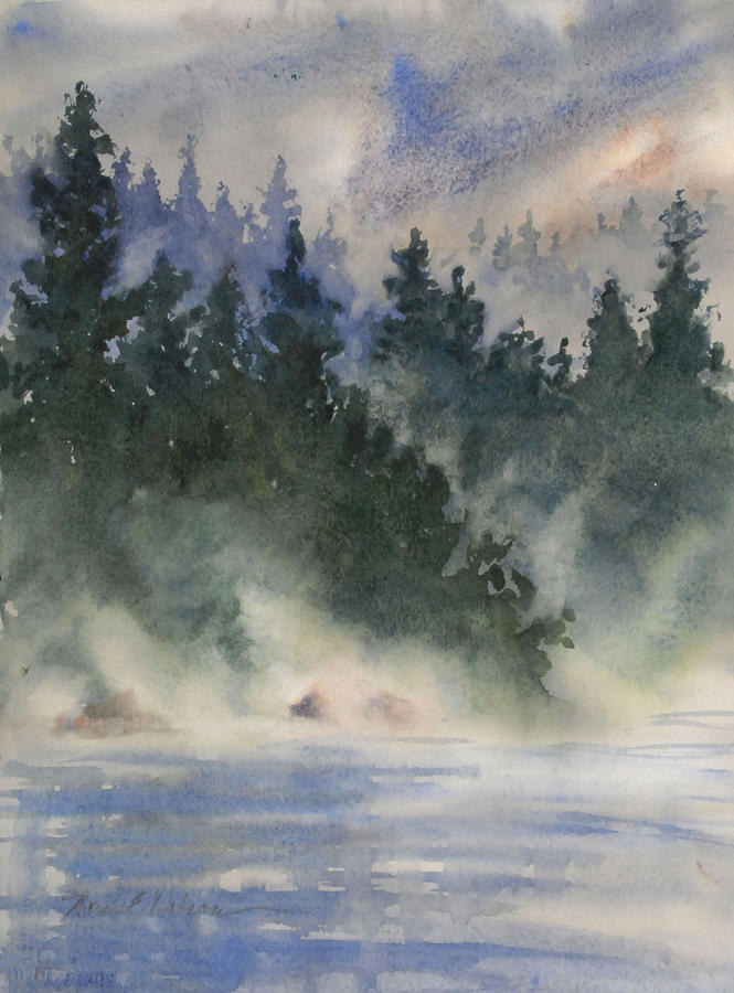 Pines in Mist Painting by Heidi E Nelson