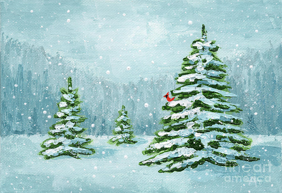 Pines in the Snow Painting by Annie Troe