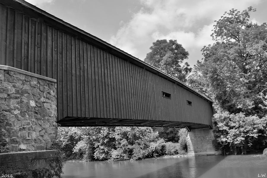 Pinetown Bushongs Covered Bridge Black And White Photograph by Lisa Wooten
