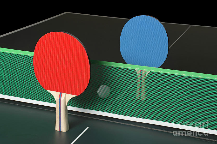Ball Photograph - Ping Pong Paddles on Table, standing upright by Jason Kolenda