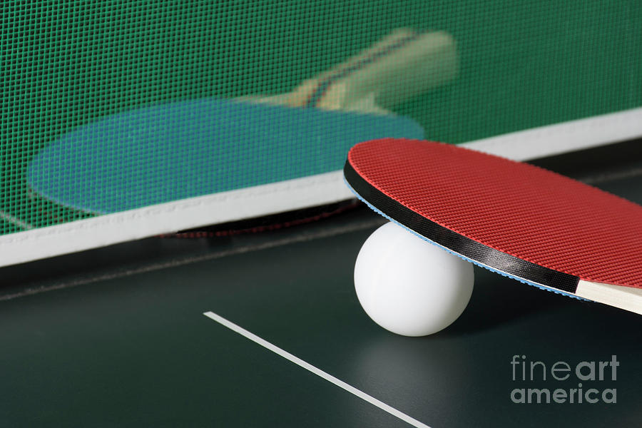 Ball Photograph - Ping Pong Paddles on Table with Net by Jason Kolenda