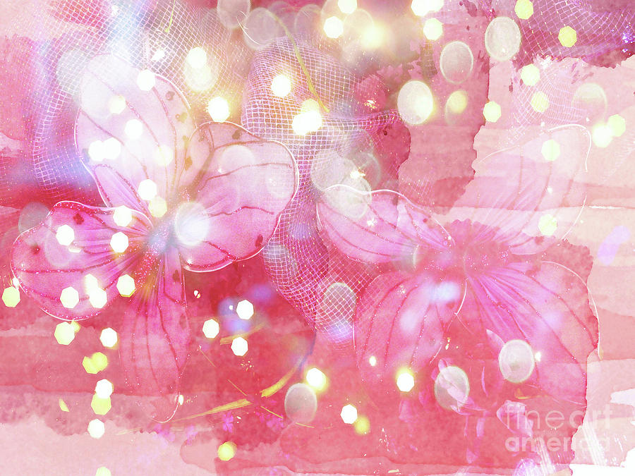 Pink Abstract Butterflies Fantasy Fairytale Bokeh Lights Watercolor  Photograph by Kathy Fornal