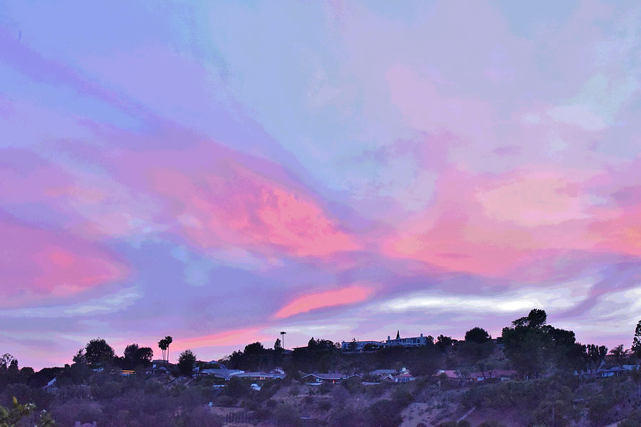 Blue and Pink Clouds IV Posterized Photograph by Linda Brody