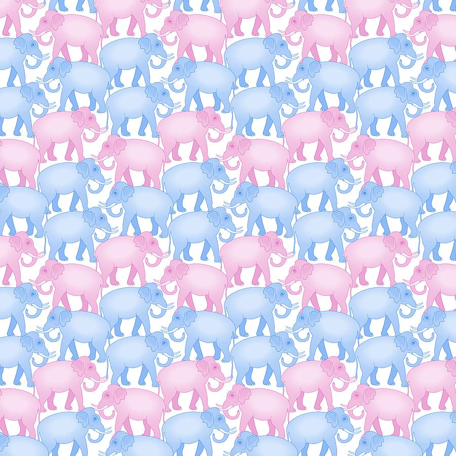 Elephant Digital Art - Pink and Blue Elephant Pattern by Antique Images  