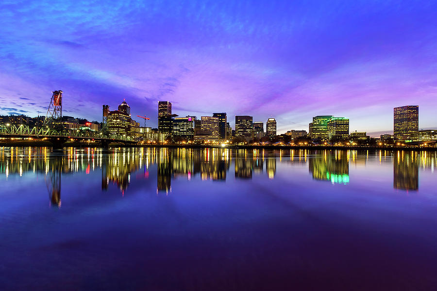 Pink and Blue Hue Evening Sky over Portland Oregon Photograph by David Gn