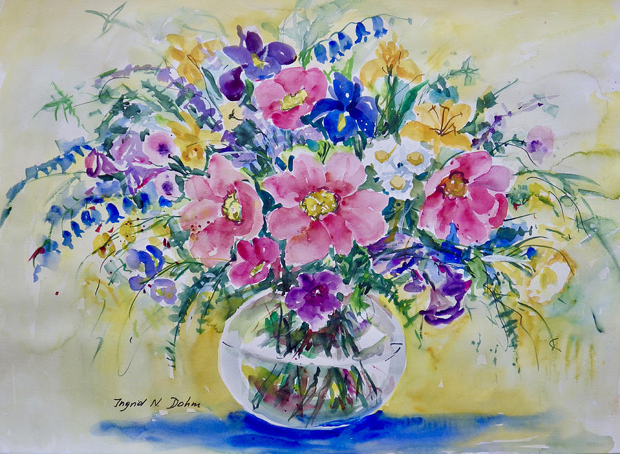 Pink and Blue Painting by Ingrid Dohm