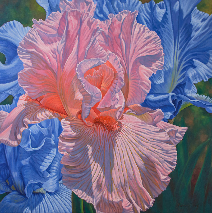 Iris Painting - Floralscape 1 - Pink and Blue Irises by Fiona Craig