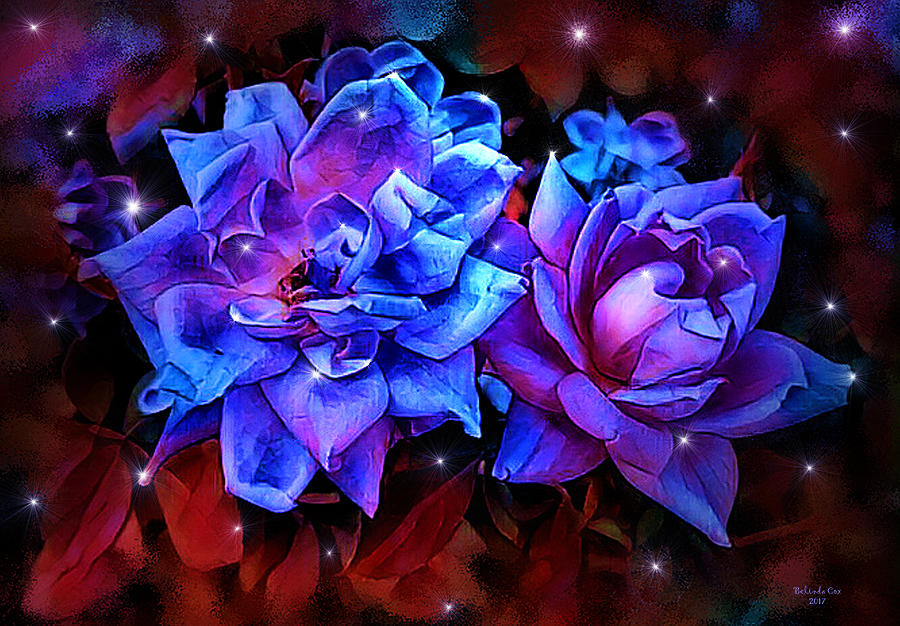 Pink and Blue Roses Digital Art by Artful Oasis
