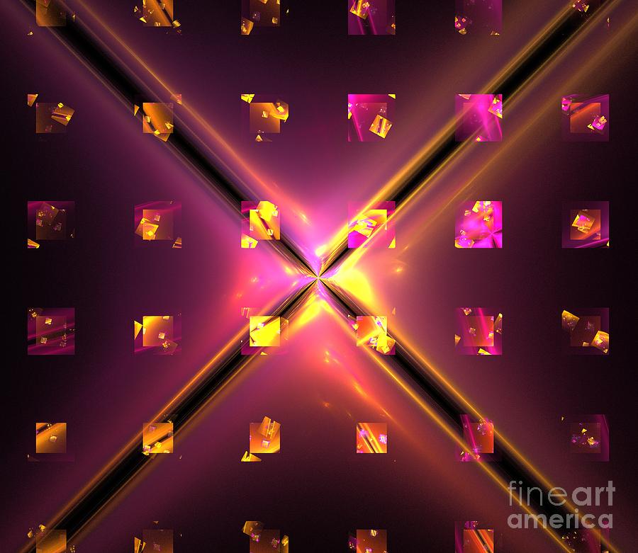Abstract Digital Art - Pink and Gold Cubes by Kim Sy Ok