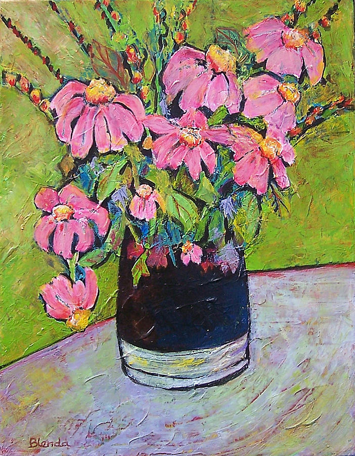 Flower Painting - Pink and Green by Blenda Studio