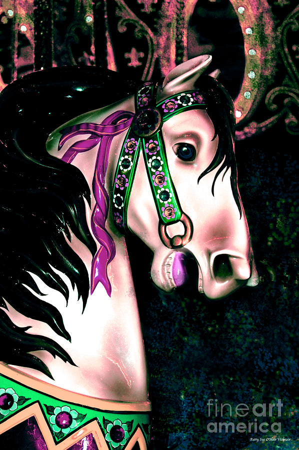 Pink and Green Carousel Horse Digital Art by Patty Vicknair