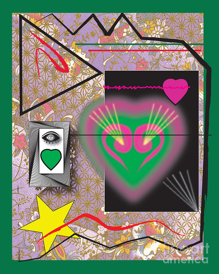 Pink and Green Heart Design Digital Art by Christine Perry