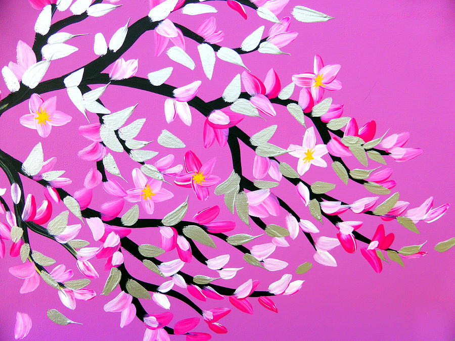Pink And Grey Cherry Blossom Painting