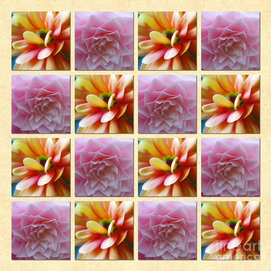 Pink and Ivory Floral Tile Pattern 12 Photograph by Joan-Violet Stretch