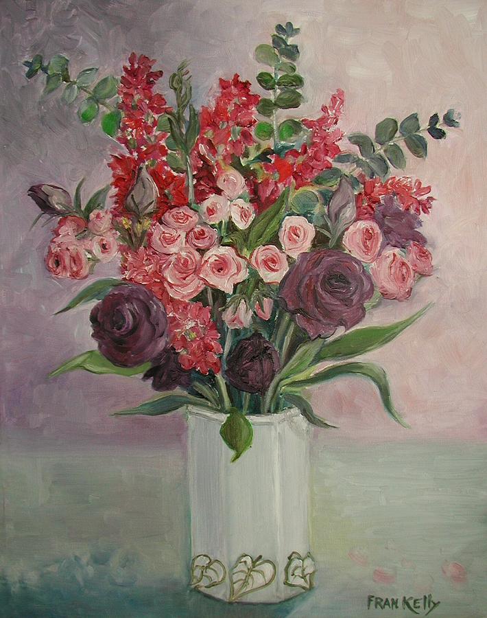 Still Life Painting - Pink and Lavender Flowers by Fran Kelly