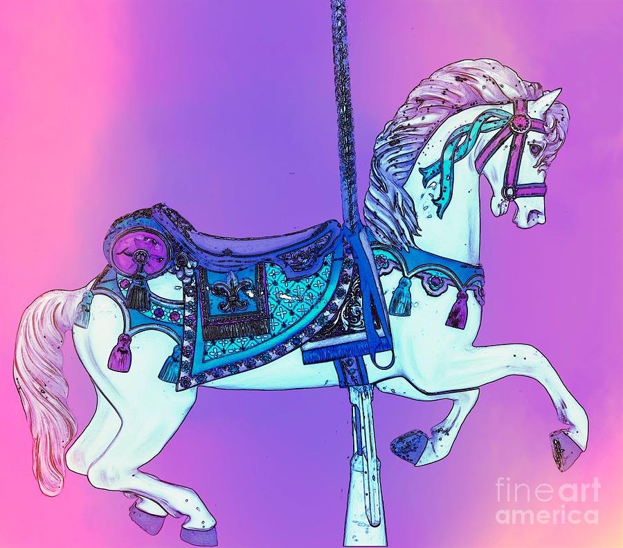 Pink and Purple Carousel Horse Digital Art by Patty Vicknair