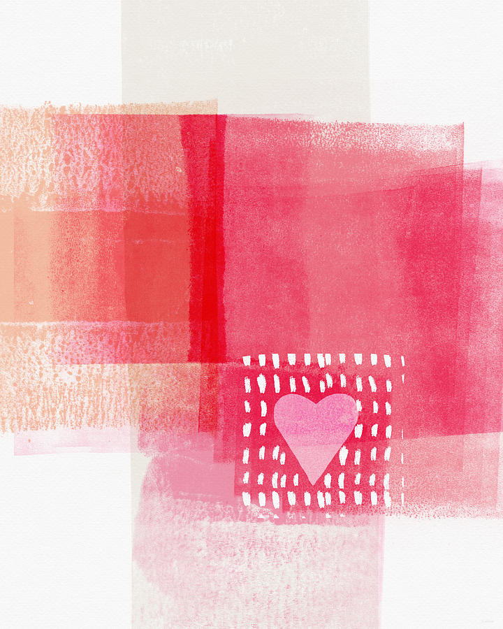 Abstract Mixed Media - Pink and White Minimal Heart- Art by Linda Woods by Linda Woods