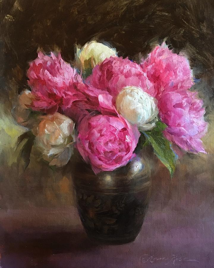 Spring Painting - Pink and White Peonies by Anna Rose Bain