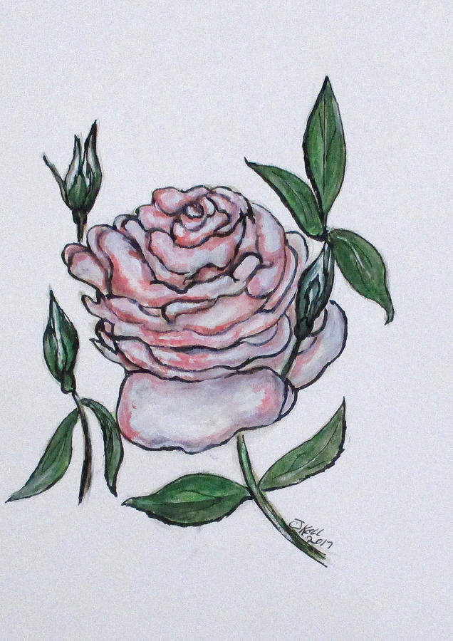 Pink And White Rose Painting by Clyde J Kell