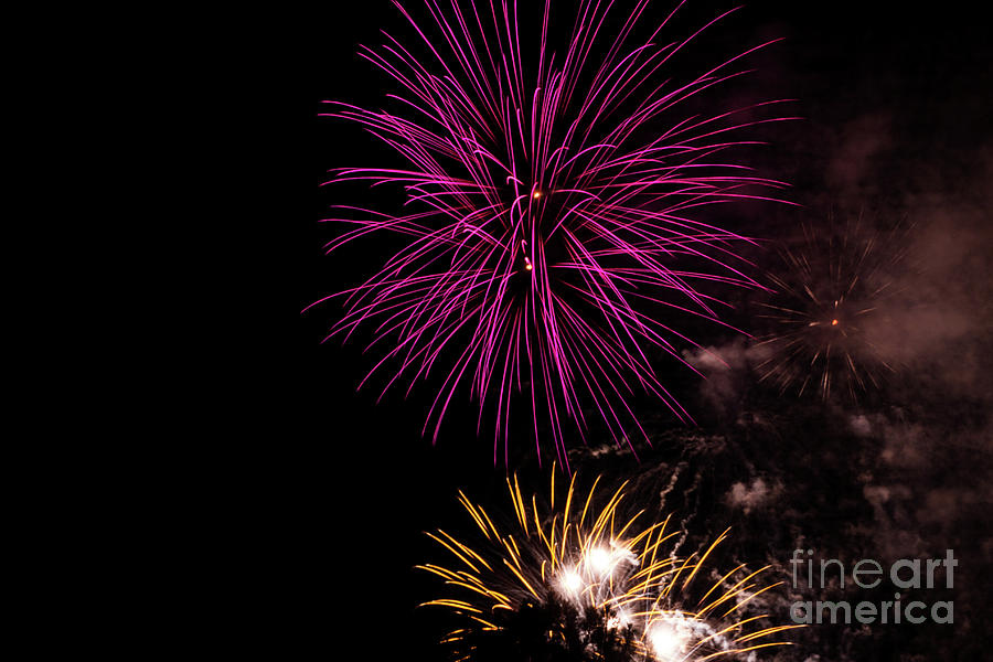 Pink And Yellow Fireworks Photograph by Suzanne Luft