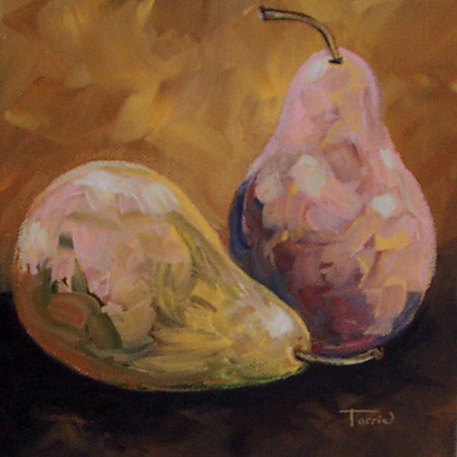 Pear Painting - Pink and Yellow Pears by Torrie Smiley