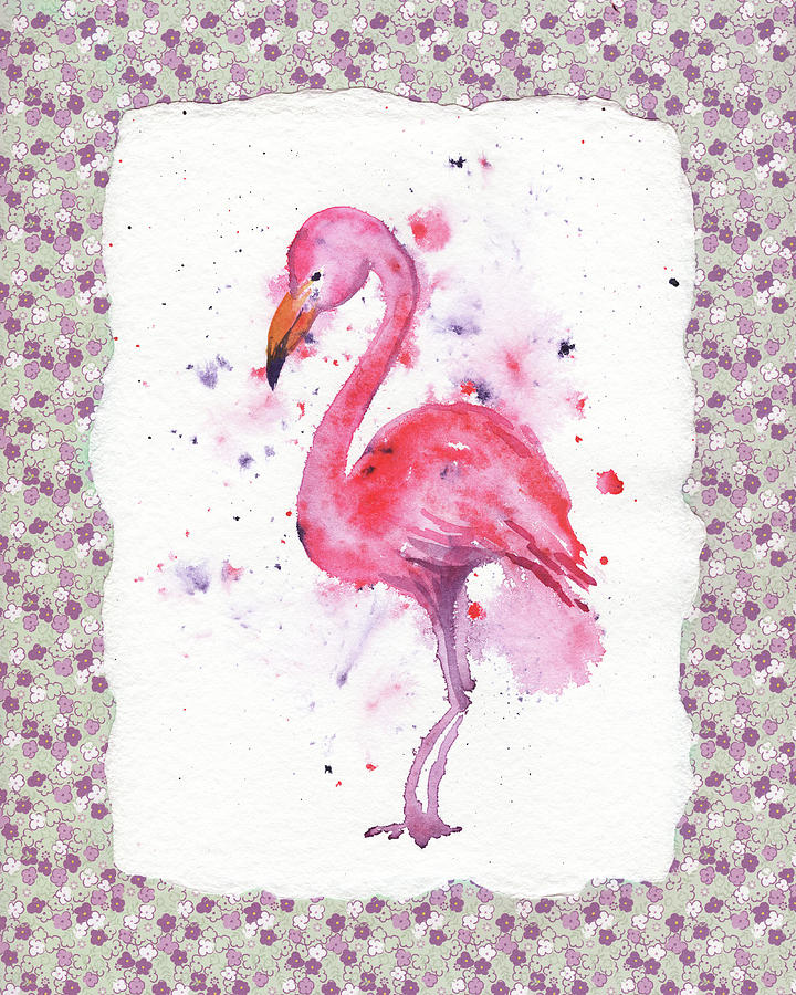 Pink Baby Flamingo Watercolor Painting by Irina Sztukowski