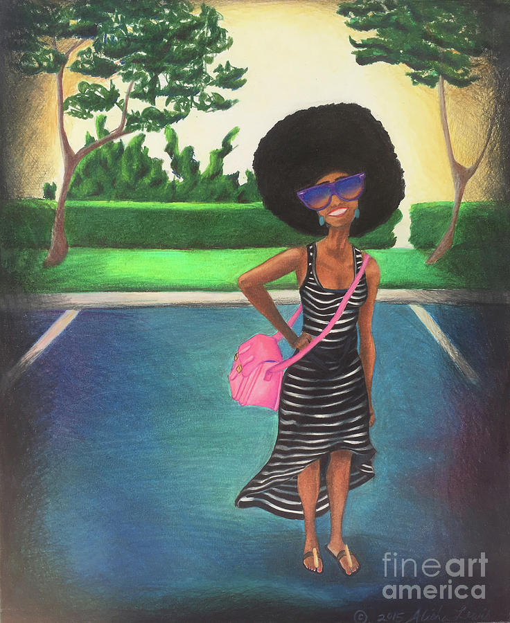 Summer Drawing - Pink Bag and Shades by Alisha Lewis