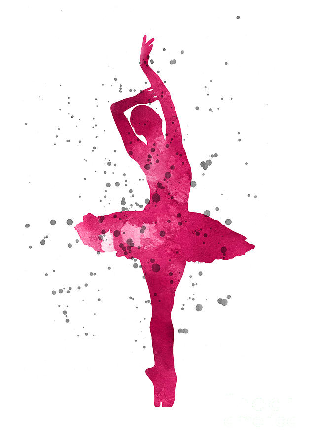 Abstract Painting - Pink ballerina watercolor silhouette  by Joanna Szmerdt