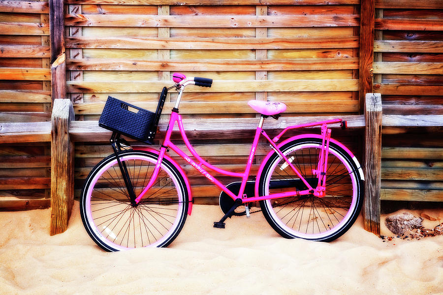 Pink Bike at the Beach Photograph by Debra and Dave Vanderlaan