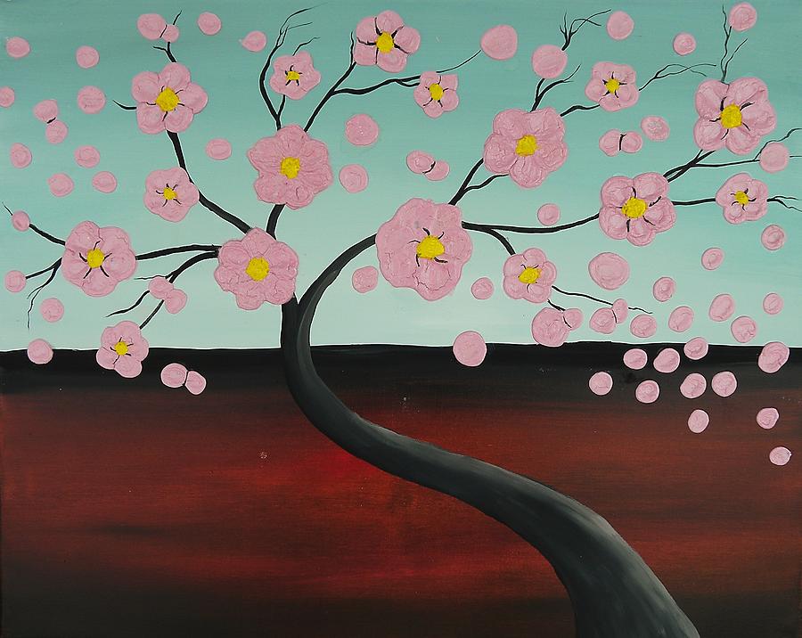 Pink Blooming Tree Painting by Edwin Alverio