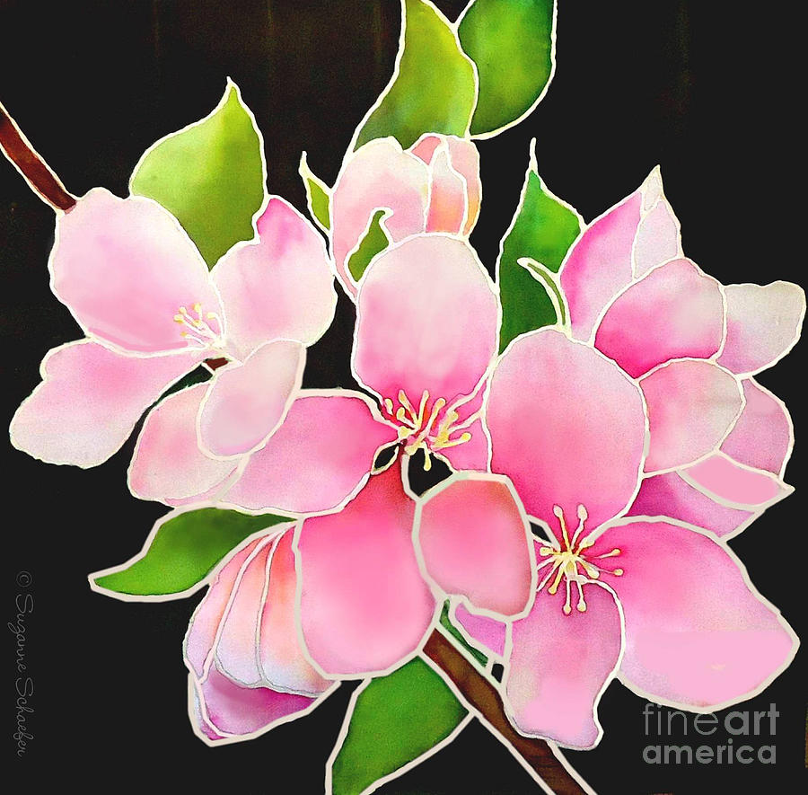 Pink Blossoms on Silk Tapestry - Textile by Suzanne Schaefer