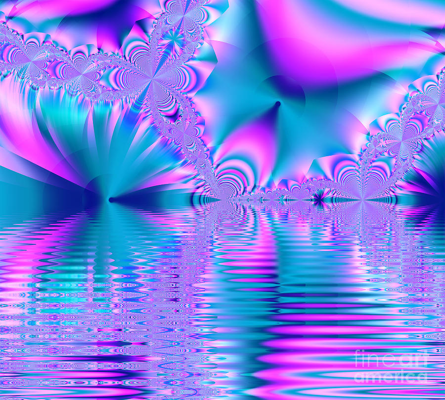 Pink, blue and turquoise fractal lake by Tracey Everington Pink, blue and turquoise fractal lake by Tracey Everington