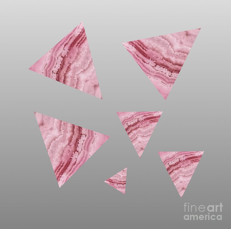 Pink Blue Lace Agate Triangles on Grey Digital Art by Rachel Hannah