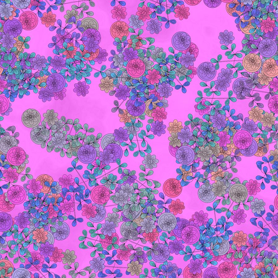 Pink Blue Purple Flowers Digital Art