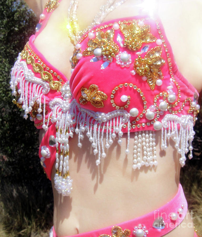 Pink bra pearl beads. Ameynra belly dance fashion by Sofia Goldberg