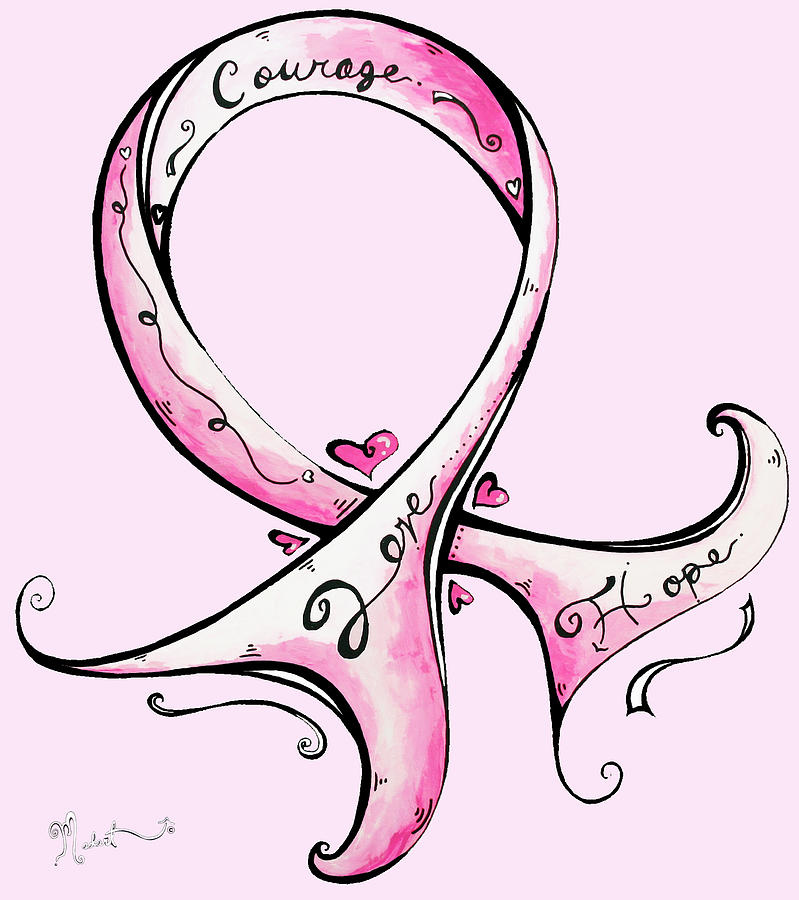 Abstract Painting - PInk Breast Cancer Ribbon by Megan Aroon