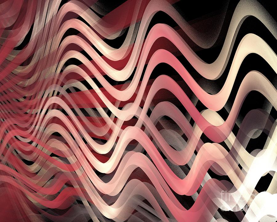 Abstract Digital Art - Pink Burgundy Waves by Kim Sy Ok