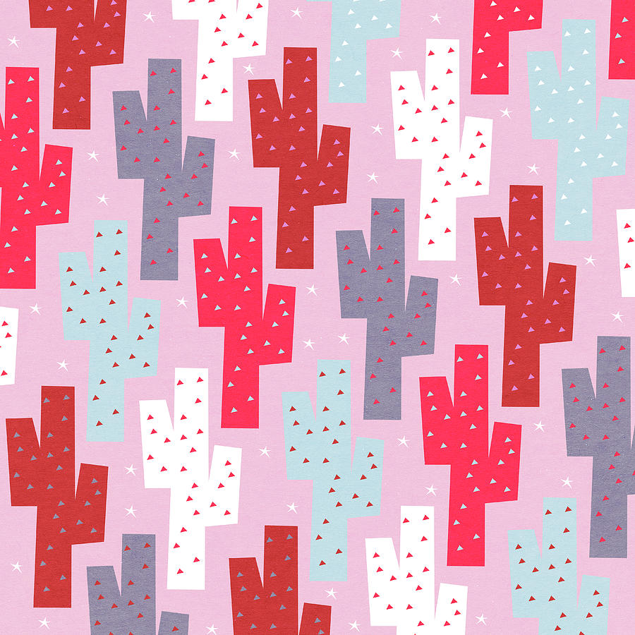 Pattern Digital Art - Pink cactus pattern by Yetiland