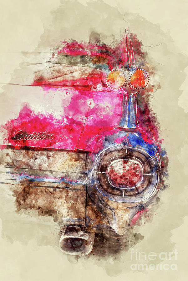 Cadillac Painting - Pink Cadillac - Back by Delphimages Photo Creations Cadillac Painting - Pink Cadillac - Back by Delphimages Photo Creations