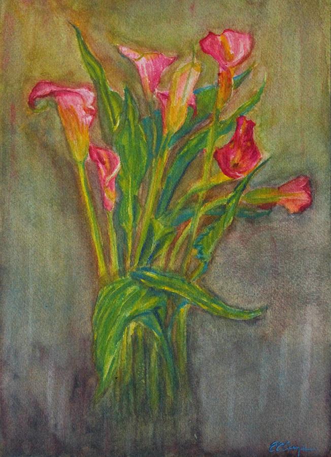 Still Life Painting - Pink Calla Lilies by Erin Hollon