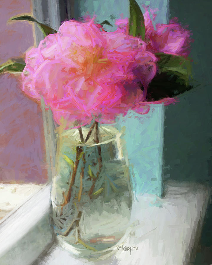Pink Camellias in Vase Photograph by Rebecca Korpita
