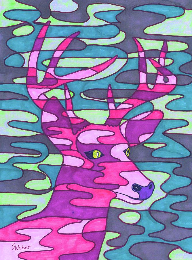 Pink Camo Deer Painting by Susie WEBER